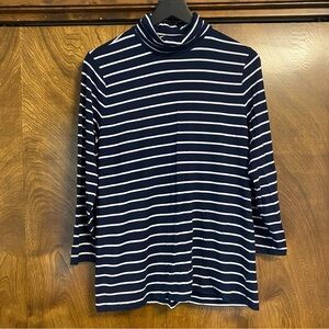 Lauren Ralph Lauren XL Navy White Stripes Long Sleeve Turtleneck LRL Stretchy